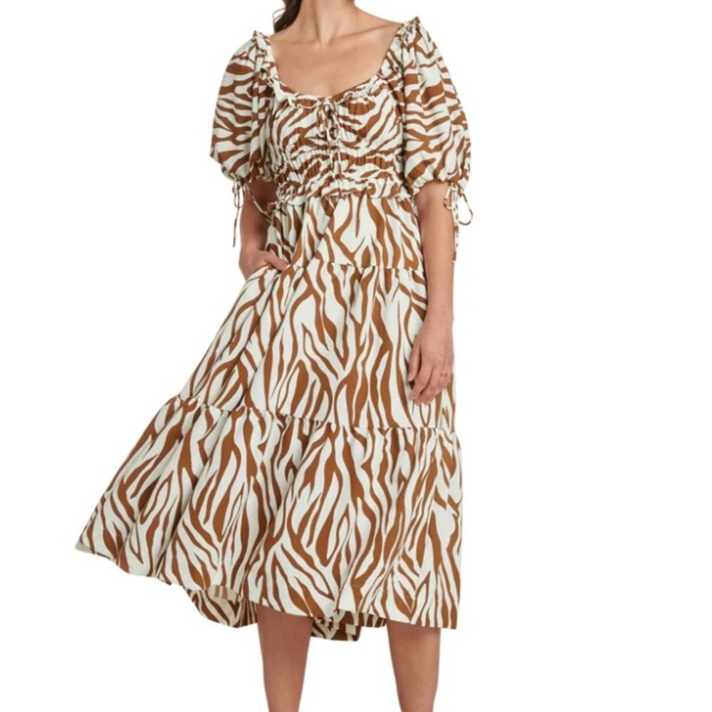 NWT En Saison Anthropologie Cream and Brown Prairie Dress